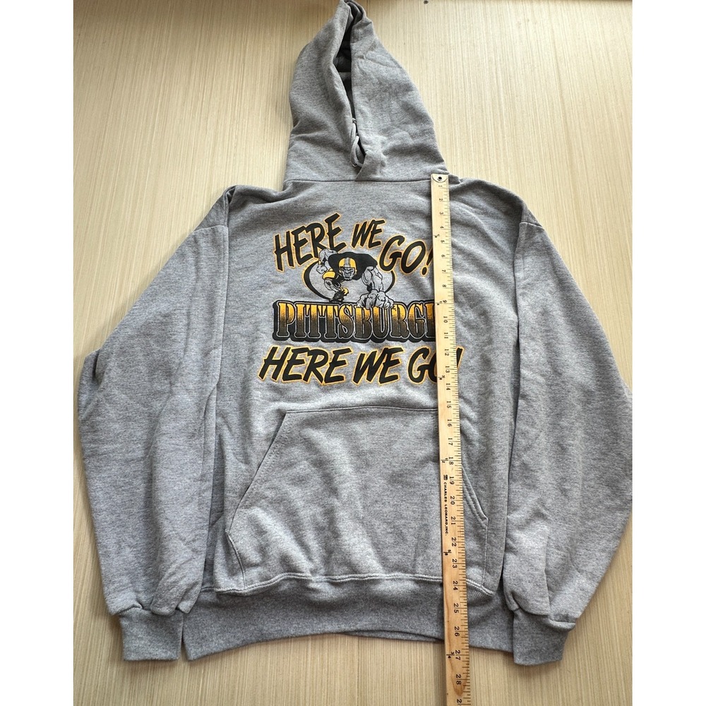 Nublend Pittsburgh Steelers Here We Go Hoodie Mens Large Gray Kangaroo Pockets - Picture 4 of 5